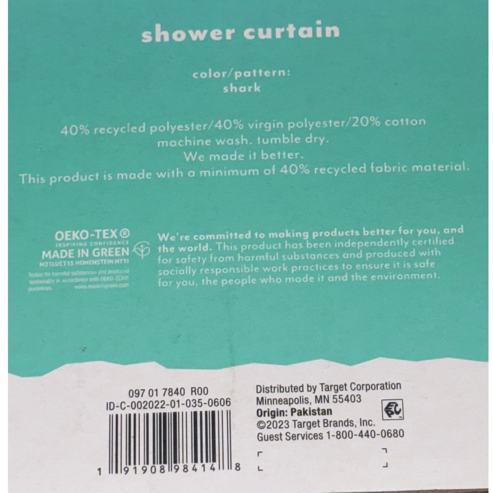 Pillowfort Shark Shower Curtain Blue Nautical Sea Life 72x72 Fabric NEW - Picture 2 of 4